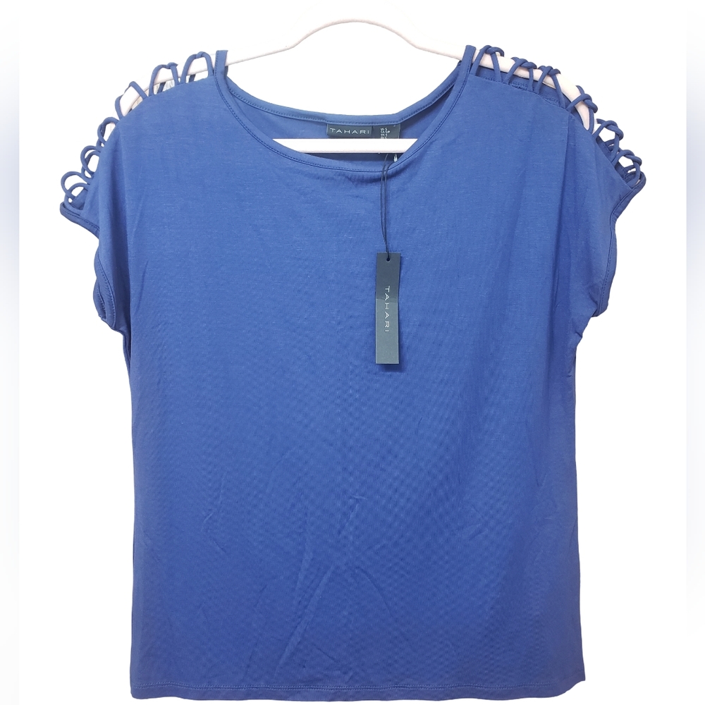 NWT Women's Tahari Size Small Blouse Navy Blue Casual Top
